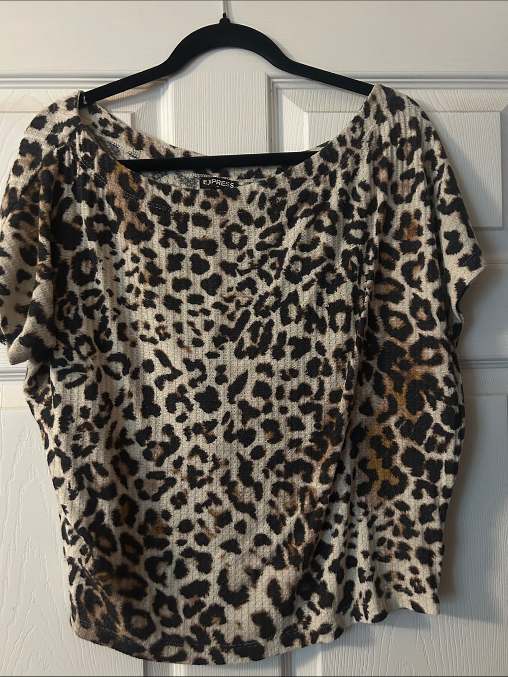 Express Leopard Print Short Sleeve Top - Beige, Black, Brown
